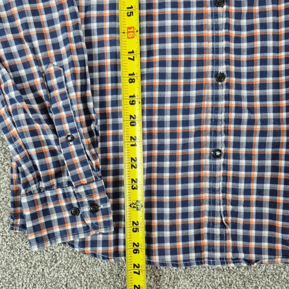 Banana Republic Luxe Flannel Shirt Mens Medium‎ Blue Orange Plaid Slim Fit